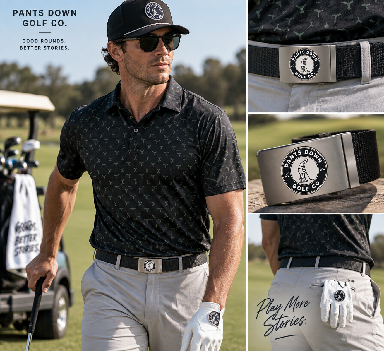 Golfer wearing the full Pants Down Golf Co. kit on the course